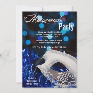 5x7 Blue Masquerade Sweet 16 Birthday Invitation