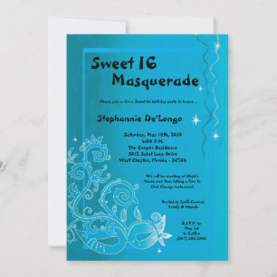 5x7 Blue Masquerade Sweet 16 Birthday Invitation