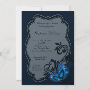 5x7 Blue Masquerade Sweet 16 Birthday Invitation