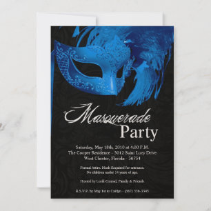 5x7 Blue Masquerade Sweet 16 Birthday Invitation