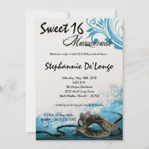 5x7 Blue Masquerade Sweet 16 Birthday Invitation