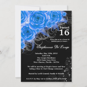 5x7 Blue Roses Floral Sweet 16 Birthday Invitation