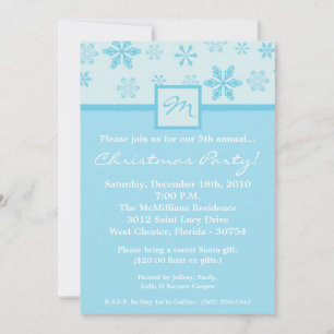 5x7 Blue Snowflakes Christmas Party Invitation