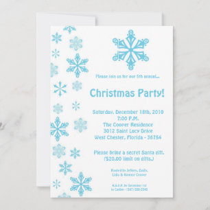 5x7 Blue Snowflakes Christmas Party Invitation