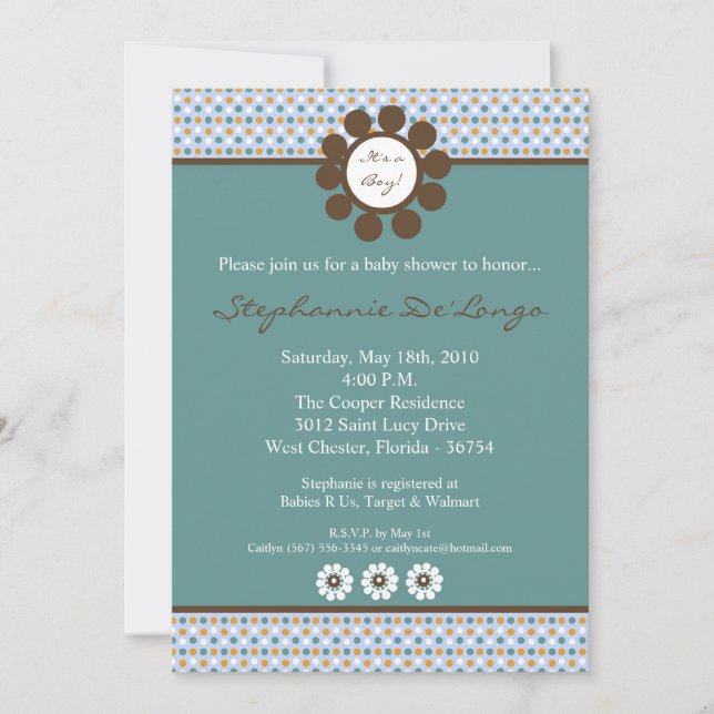 5x7 Blue Sweethear PolkaDot Baby Shower Invitation (Front)