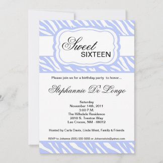 5x7 Blue Zebra Print Birthday Party Invitation