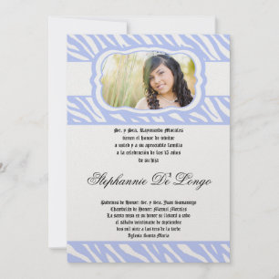 5x7 Blue Zebra Print Patter Quinceanera Invitation