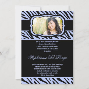 5x7 Blue Zebra Print Quinceanera Invitation