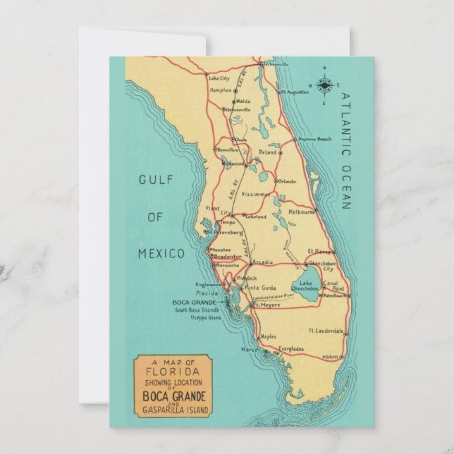 5x7  Boca Grande Useppa Island Florida Map  Card (Front)