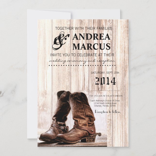 5x7 Boots Country Rustic Wester Wedding Invitation (Front)