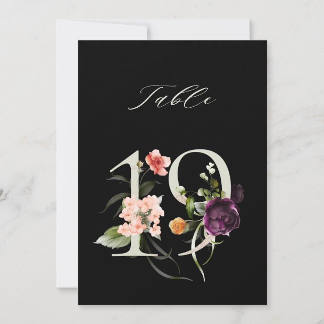 5x7 Botanical Floral Number 19, Black Table Number (Front)