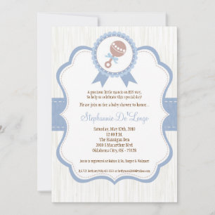 5x7 Boy Blue Baby Rattle Baby Shower Invitation