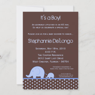 5x7 Boy Blue Mod Elephant Baby Shower Invitation