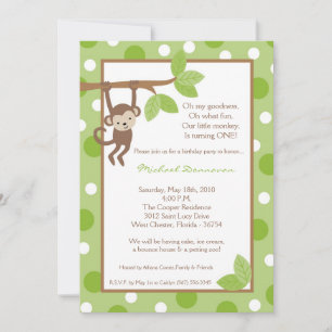 5x7 Boy Blue Monkey Jungle Birthday Invitation