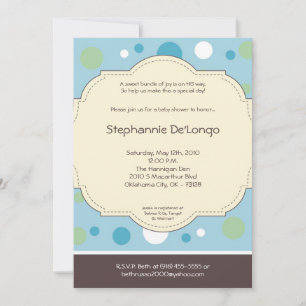 5x7 Boy Blue Polkadot Poke Baby Shower Invitation