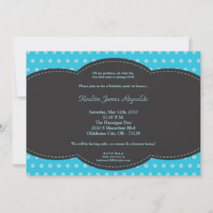 5x7 Boy Blue Polkadot Poke Birthday Invitation