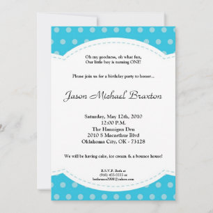 5x7 Boy Blue Polkadot Poke Birthday Invitation