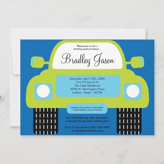 5x7 Boy Monster Car Birthday Party Invitation (Front)
