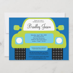 5x7 Boy Monster Car Birthday Party Invitation