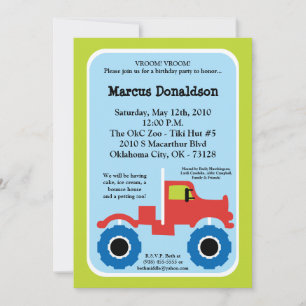5x7 Boy Monster Truck Birthday Party Invitation