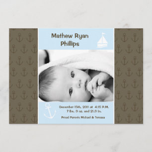 5x7 Boy Nautical Sailing PHOTO Birth Announcement