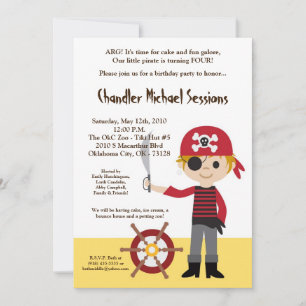 5x7 Boy Pirate Ship Birthday Party Invitation