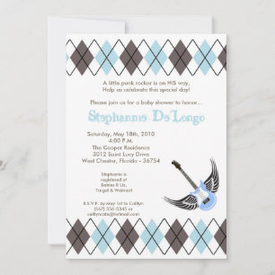 5x7 Boy Punk Rocker Guitar Baby Shower Invitation