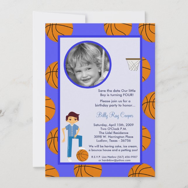5x7 Boy Sports Basket Balll Baby Shower Invitation (Front)
