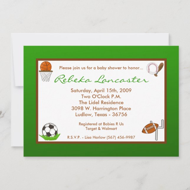 5x7 Boy Sports Football Baby Shower Invitation (Front)