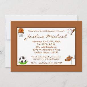 5x7 Boy Sports Football Birthday Party Invitation