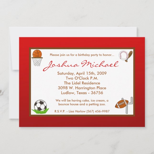 5x7 Boy Sports Football Birthday Party Invitation (Front)