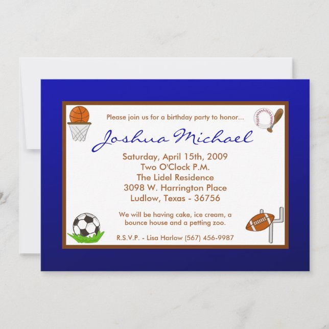 5x7 Boy Sports Football Birthday Party Invitation (Front)