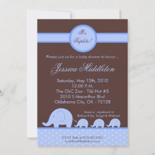 5x7 Boy Triplets Elephant Baby Shower Invitation