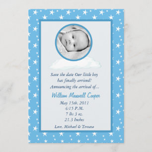 5x7 Boys Circle PHOTO on Cloud Birth Announcement