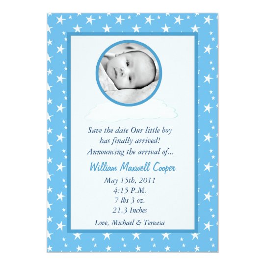 5x7 Boys Circle PHOTO on Cloud Birth Announcement