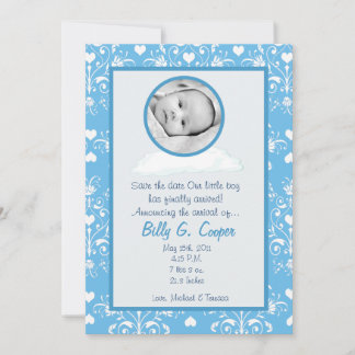 5x7 Boys Circle PHOTO on Cloud Birth Announcement