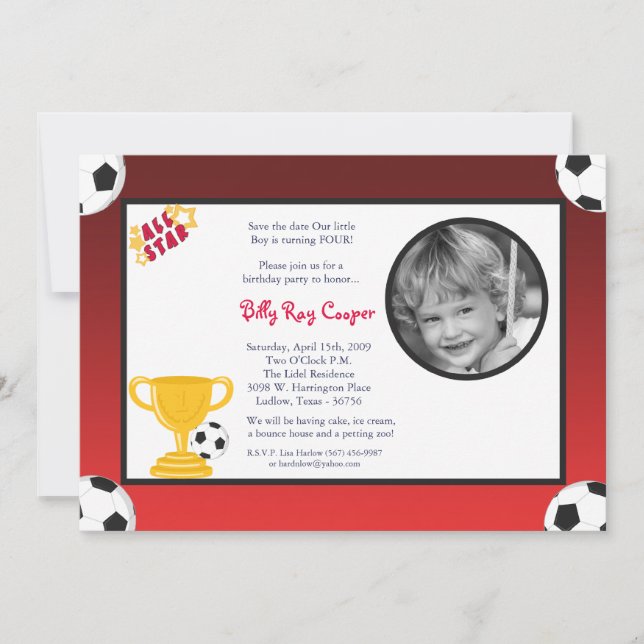 5x7 Boys Sports Soccer Ball Baby Shower Invitation (Front)