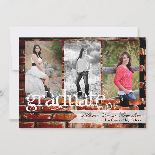 5x7 Brick Wall Grunge Building Senior Announcement (Front)