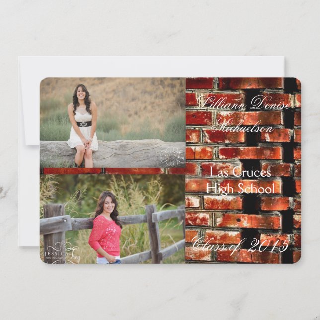 5x7 Brick Wall Grunge Building Senior Announcement (Front)