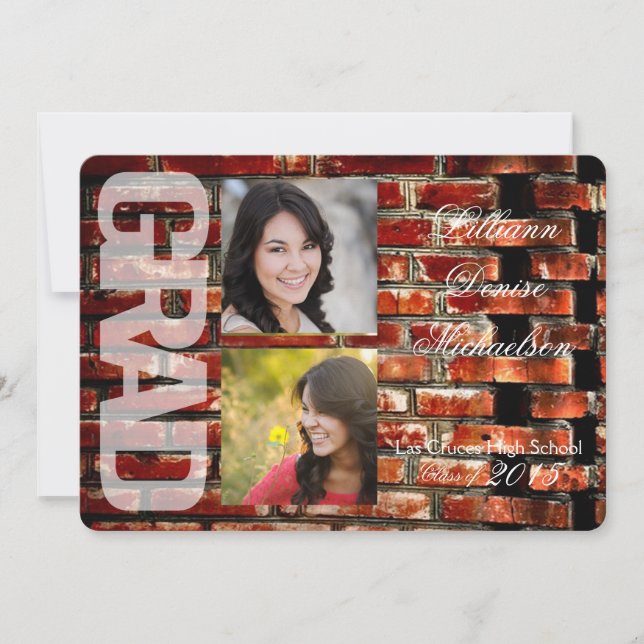5x7 Brick Wall Grunge Building Senior Announcement (Front)