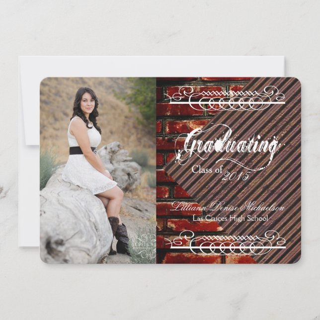 5x7 Brick Wall Grunge Building Senior Announcement (Front)