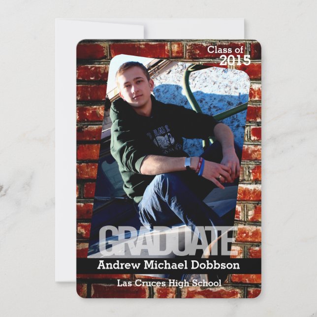 5x7 Brick Wall Grunge Building Senior Announcement (Front)