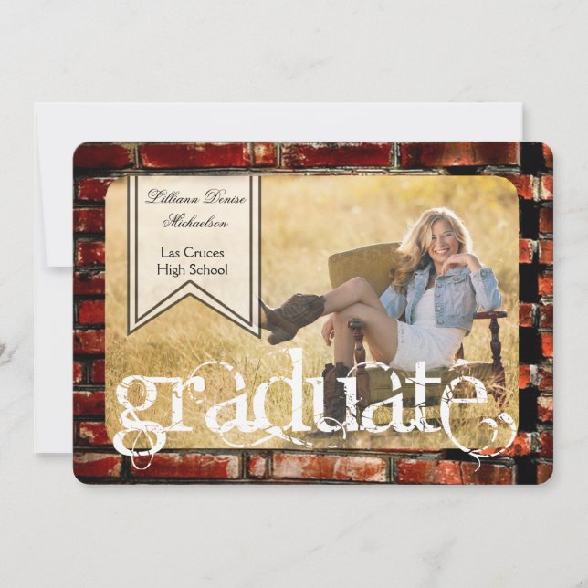 5x7 Brick Wall Grunge Building Senior Announcement (Front)