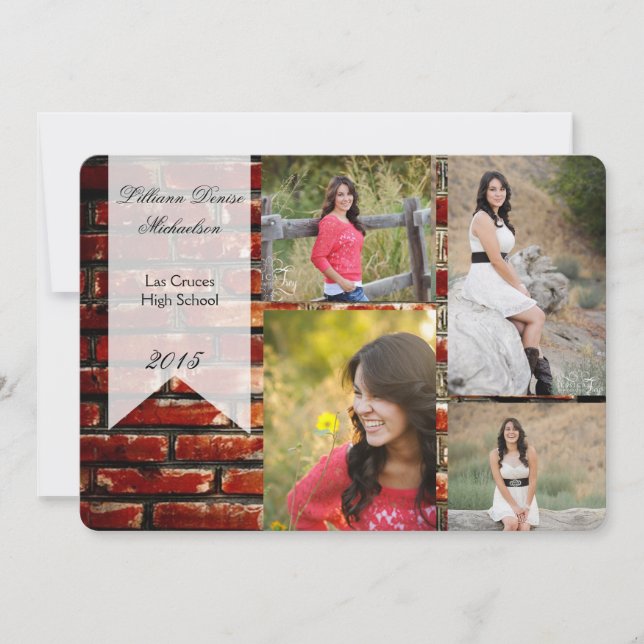 5x7 Brick Wall Grunge Building Senior Announcement (Front)