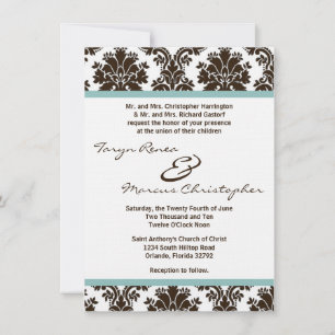 5x7 Brown Damask Lace Linen Wedding Invite