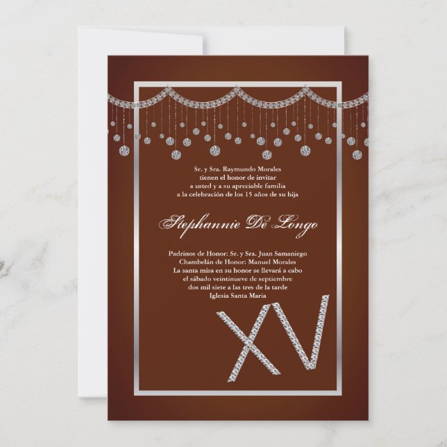 5x7 Brown Diamond Quinceanera Birthday Invitation (Front)