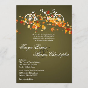 5x7 Brown Fall Double Bike Wedding Invitation
