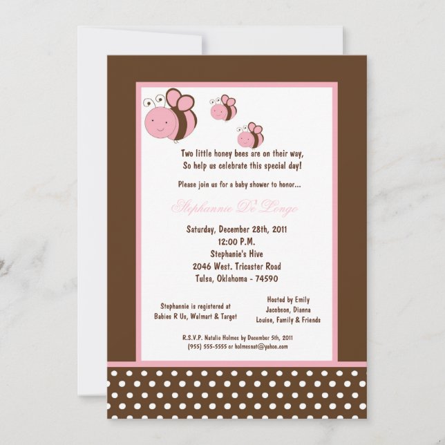 5x7 Brown Honey Bee Baby Shower Invitation (Front)