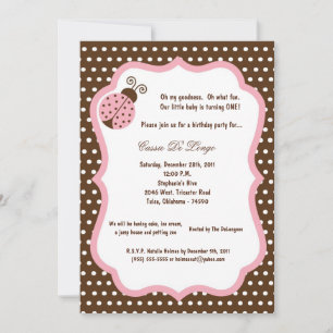 5x7 Brown Lady Bug Birthday Party Invite