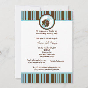 5x7 Brown Lady Bug Birthday Party Invite